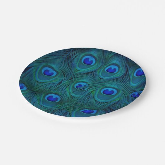 Art Deco Parisian Aquamarin Green Peacock Feather Pappteller (Schrägansicht)