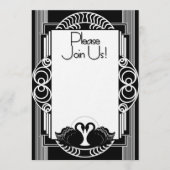 Art Deco Parisian Black and White Swans Einladung (Vorderseite)