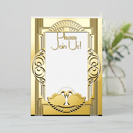 Art Deco Parisian Vintage Swans Folieneinladung (Stehend vorne)