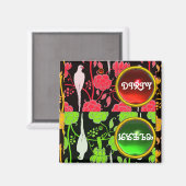 ART DECO PARROS, RED GREEN BLUME DIRTY CLEAN MAGNET (Vorderseite/Rückseite)