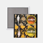 ART DECO PARROTS BROWN GELBEN BLUMEN SCHWIERIGKEIT MAGNET (Vorderseite/Rückseite)