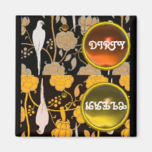 ART DECO PARROTS BROWN GELBEN BLUMEN SCHWIERIGKEIT MAGNET