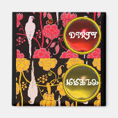 ART DECO PARROTS, ROTE GELBEN BLUMEN SCHMUTZE SAUB MAGNET (Vorne)