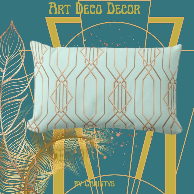 Art Deco Pastel Blue & Gold Lumbar Pillow Lendenkissen (Von Creator hochgeladen)