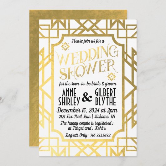 Art Deco Pastellfarben Polterabend Gatsby Gold Einladung (Vorne/Hinten)