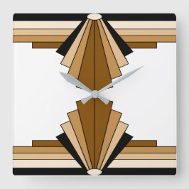 Art Deco Pattern in Orange and Tan Quadratische Wanduhr