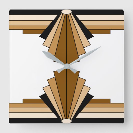 Art Deco Pattern in Orange and Tan Quadratische Wanduhr (Vorderseite)