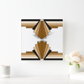 Art Deco Pattern in Orange and Tan Quadratische Wanduhr (Zuhause)