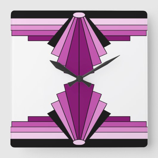 Art Deco Pattern in Pinks Square Wall Clock Quadratische Wanduhr (Vorderseite)