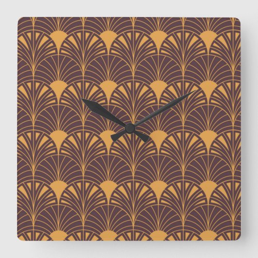 Art Deco pattern with fan-shaped motifs  Quadratische Wanduhr (Vorderseite)