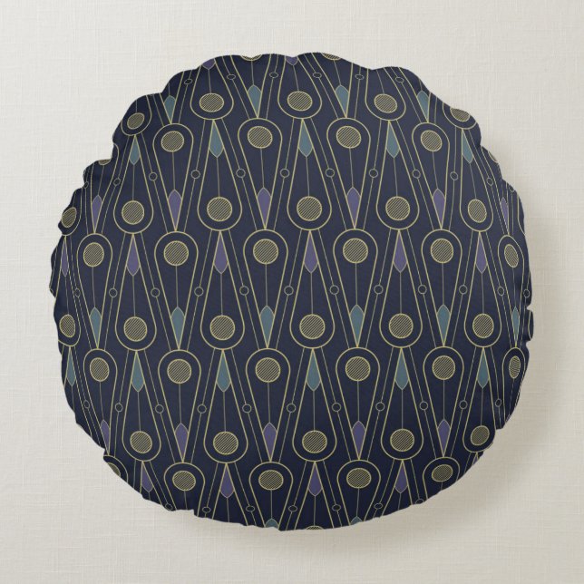 Art Deco pattern with geometric shapes in gold Rundes Kissen (Vorderseite)