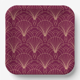 Art Deco pattern with gold geometric fan motifs  Pappteller