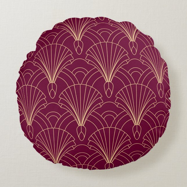 Art Deco pattern with gold geometric fan motifs  Rundes Kissen (Vorderseite)