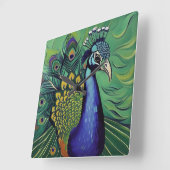 Art Deco Peacock Clock Quadratische Wanduhr (Winkel)
