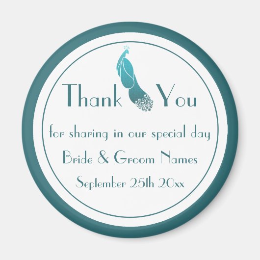 Art Deco Peacock Danke Gastgeschenk Hochzeit Magne Magnet (Vorne)