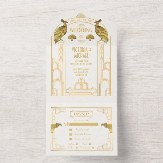 Art Deco Peacock Einladungen für Hochzeiten (Innen Boden)