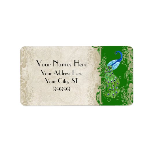 Art Deco Peacock Emerald Green Matching Shipping Adressaufkleber (Vorne)