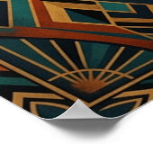 Art Deco Peacock Feather Dancer Gold Teal Poster (Ecke)