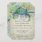 Art Deco Peacock Feather Glitzer Brautparty Einladung (Vorne/Hinten)