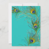 Art Deco Peacock Feather Modernes Gold Aquamarine Einladung (Rückseite)