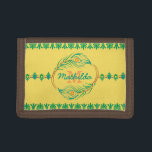 Art Deco Peacock Feather Monogram Stift Border Trifold Geldbörse<br><div class="desc">Dieses schöne, aufwändige, moderne Design der Brieftasche sieht Vintag Art Déco / Art Nouveau 20's Stil aus. In der Mitte können Sie Ihren Namen und das Monogramm in den Kreis einfügen, der aus einem abstrakten Pfauenfedermotiv besteht. Das Portemonnaie hat einen sich wiederholenden Deko, der ein Schablonenmuster blühe, das an der...</div>