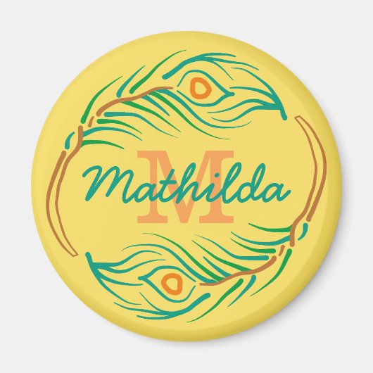 Art Deco Peacock Feather Monogram Stift Magnet (Vorne)