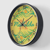 Art Deco Peacock Feather Monogram Stift Wanduhr (Winkel)