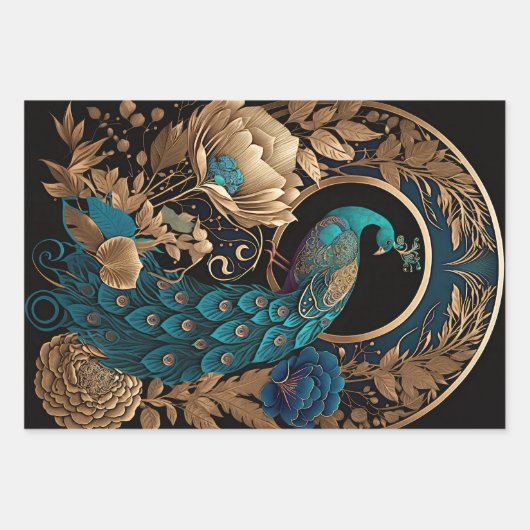 Art Deco Peacock Geschenkpapier Set (Vorderseite 2)