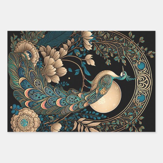 Art Deco Peacock Geschenkpapier Set (Vorderseite)
