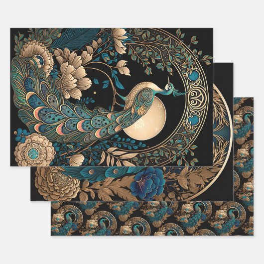 Art Deco Peacock Geschenkpapier Set (Set)