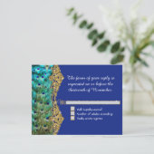 Art Deco Peacock Glam Old Hollywood Blue UAWG RSVP Karte (Stehend Vorderseite)