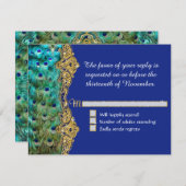 Art Deco Peacock Glam Old Hollywood Blue UAWG RSVP Karte (Vorne/Hinten)