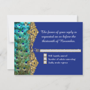 Art Deco Peacock Glam Old Hollywood Blue UAWG RSVP Karte