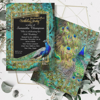 Art Deco Peacock Glam Old Hollywood Geburtstagspar Einladung