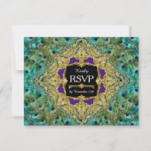 Art Deco Peacock Glam Old Hollywood Lila Wedding RSVP Karte (Rückseite)
