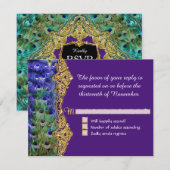 Art Deco Peacock Glam Old Hollywood Lila Wedding RSVP Karte (Vorne/Hinten)