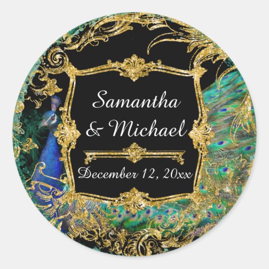 Art Deco Peacock Glam Old Hollywood Regency Runder Aufkleber (Vorderseite)