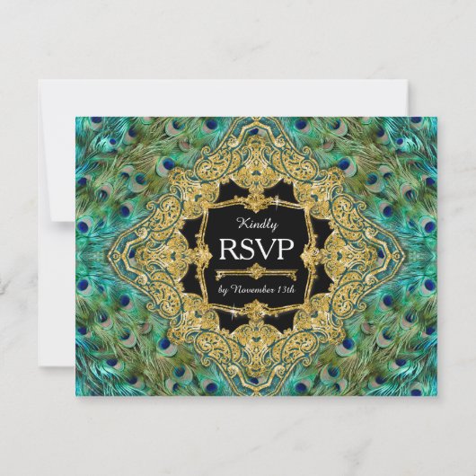 Art Deco Peacock Glam Old Hollywood UAWG Response RSVP Karte (Rückseite)