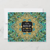 Art Deco Peacock Glam Old Hollywood Wedding RSVP Karte (Rückseite)