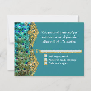 Art Deco Peacock Glam Old Hollywood Wedding RSVP Karte