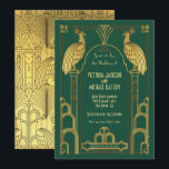 Art Deco Peacock Gold & Black Wedding Einladung<br><div class="desc">Schöne Imitate Goldfolie und schwarze Art Deco Nouveau Roaring 20's Wedding Einladungen mit Pfauen auf einem dunkelgrünen Hintergrund. Ideal für einen Großen Gatsby,  Prohibition,  Reklamation oder Themenevent der 20er Jahre! Alle Formulierungen können an Ihre Bedürfnisse angepasst werden. Matching Punkt auf diesem!</div>