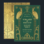 Art Deco Peacock Gold & Black Wedding Einladung<br><div class="desc">Schöne Imitate Goldfolie und schwarze Art Deco Nouveau Roaring 20's Wedding Einladungen mit Pfauen auf einem dunkelgrünen Hintergrund. Ideal für einen Großen Gatsby,  Prohibition,  Reklamation oder Themenevent der 20er Jahre! Alle Formulierungen können an Ihre Bedürfnisse angepasst werden. Matching Punkt auf diesem!</div>