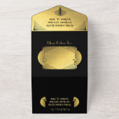 Art Deco Peacock Gold & Black Wedding Empfang All In One Einladung (Außenbereich)