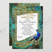 Art Deco Peacock Gold Glitzer Hollywood Geburtstag Einladung (Vorne/Hinten)