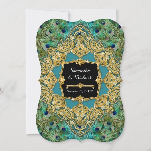 Art Deco Peacock Gold Glitzer Old Hollywood Gatsby Einladung (Rückseite)