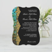 Art Deco Peacock Gold Glitzer Old Hollywood Gatsby Einladung (Stehend Vorderseite)