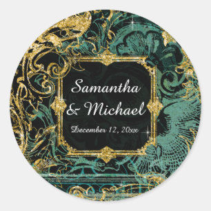 Art Deco Peacock Gold Glitzer Old Hollywood Gatsby Runder Aufkleber