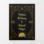 Art Deco Peacock Lion Seepferd Elephant Wedding Dreifach Gefaltete Einladung (Cover)