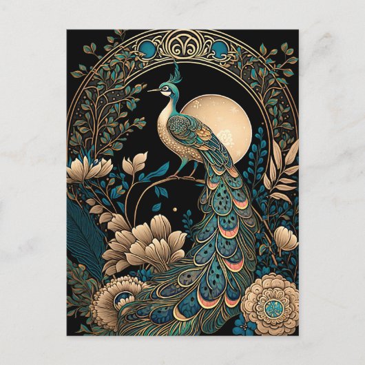 Art Deco Peacock Postkarte (Vorderseite)