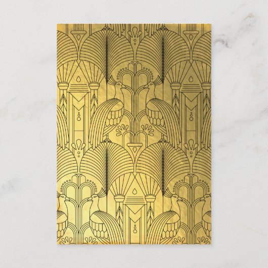 Art Deco Peacock Speak Easy Party Gold & Black Begleitkarte (Rückseite)